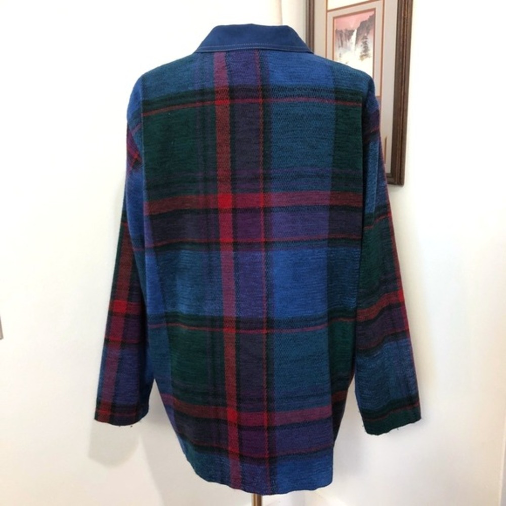 VTG 90s Plaid Zip Sweater Jacket L Grandpa Core‎ Cabin Artsy Oversized - Picture 5 of 8